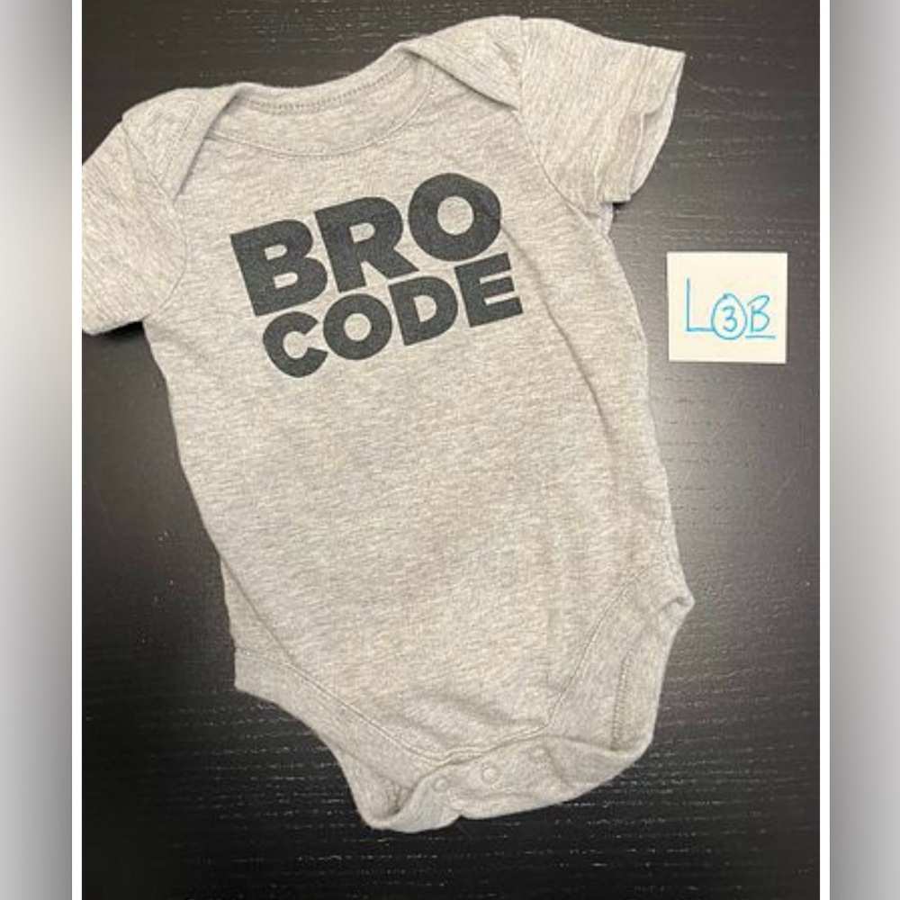 ⭐️5/$10.00⭐️—The Children's Place 0-3m Grey Bro Code Onesie